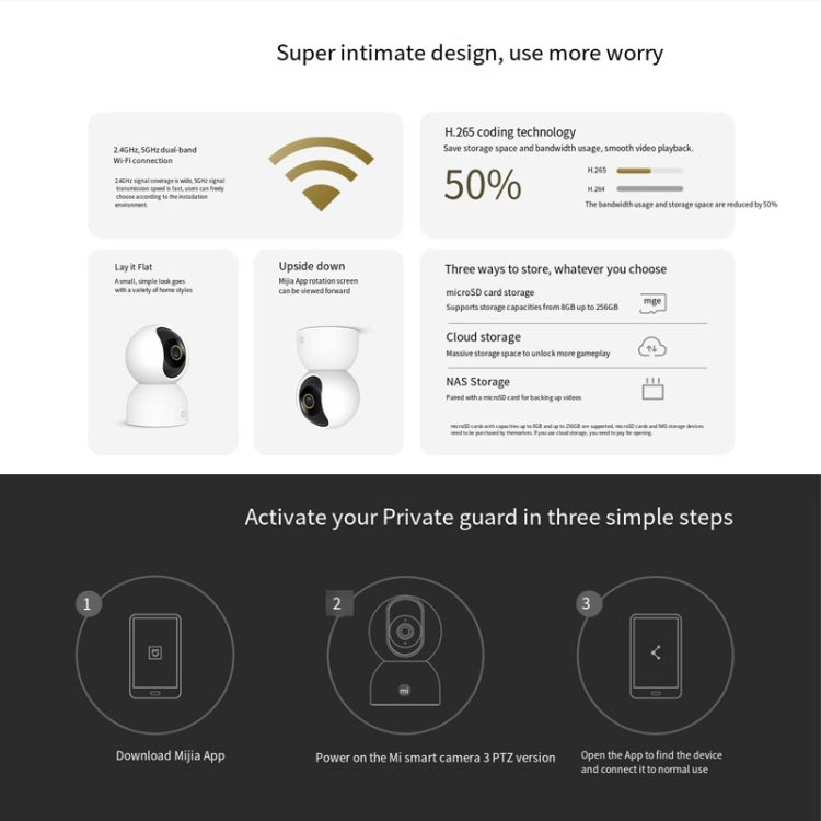 Original Xiaomi Mijia Smart Camera 3 PTZ Version 3K AI Detection Baby Monitor 5MP 360 Degree View Webcam Day & Night Work Infrared Night Vision, With US Plug Adapter, 3 PTZ Version