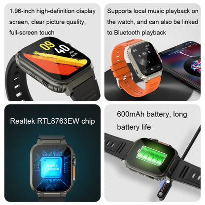 A70 1.96 Inch Health Monitoring Multifunctional IP68 Waterproof Bluetooth Call Smart Watch, Black, Orange