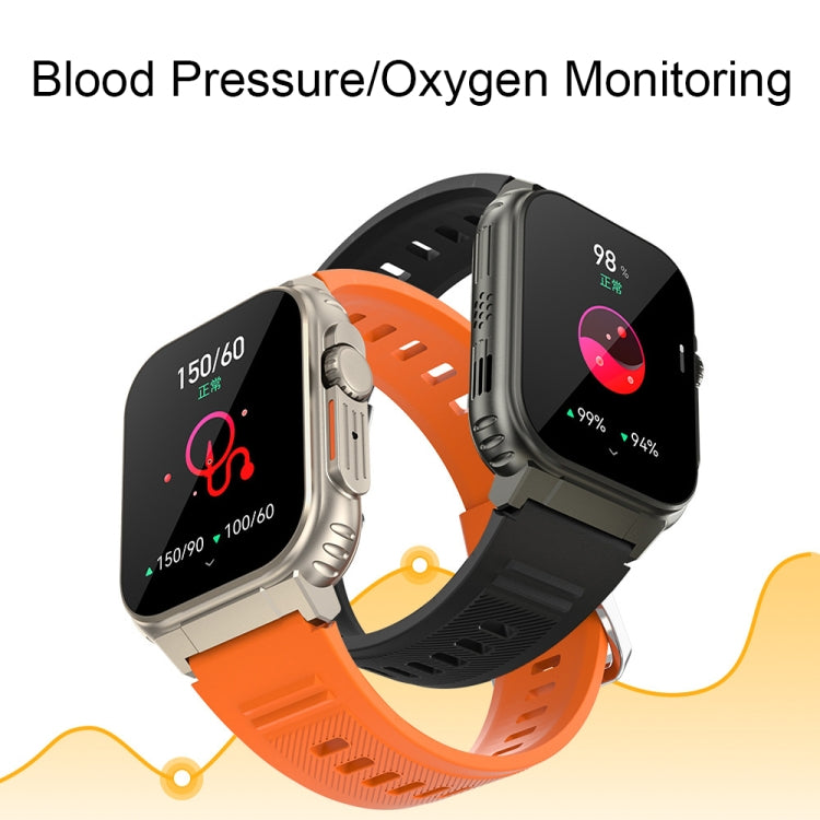 A70 1.96 Inch Health Monitoring Multifunctional IP68 Waterproof Bluetooth Call Smart Watch, Black, Orange