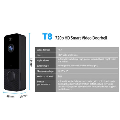 T8  720P Wireless Wifi Remote Video Doorbell Intercom Infrared Night Vision AI Recognition Doorbell, 2600 mAh, 1800 mAh, Without Battery, Alone Machine