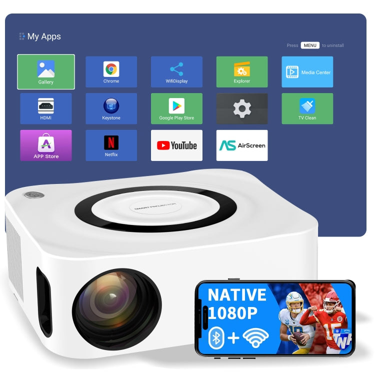 Home HD Projector 1080P Bluetooth WIFI Mobile Phone Smart Projector, US Plug, EU Plug, UK Plug, AU Plug