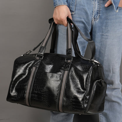 Large Capacity Leather Duffel Bag Multifunctional Crocodile Print Traveling Bag, 4009 Crocodile Print