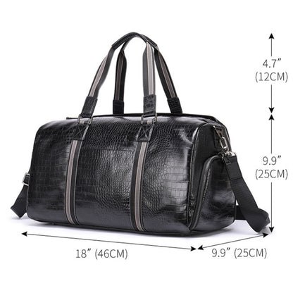 Large Capacity Leather Duffel Bag Multifunctional Crocodile Print Traveling Bag, 4009 Crocodile Print