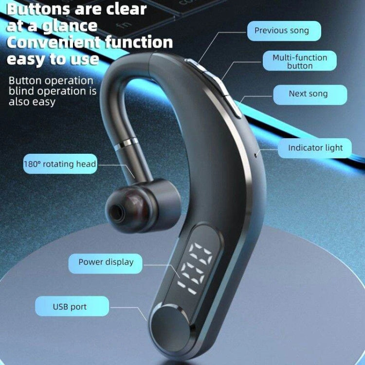 Ear-Mounted Waterproof Sports Smart Noise Reduction Bluetooth Earphones With LED Battery Display, YW-CSDM22 Black