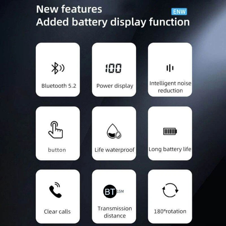 Ear-Mounted Waterproof Sports Smart Noise Reduction Bluetooth Earphones With LED Battery Display, YW-CSDM22 Black