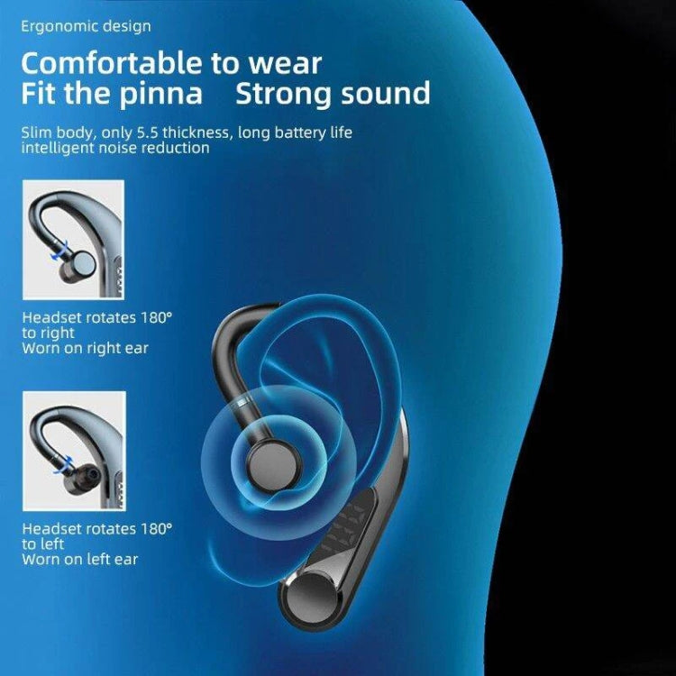 Ear-Mounted Waterproof Sports Smart Noise Reduction Bluetooth Earphones With LED Battery Display, YW-CSDM22 Black