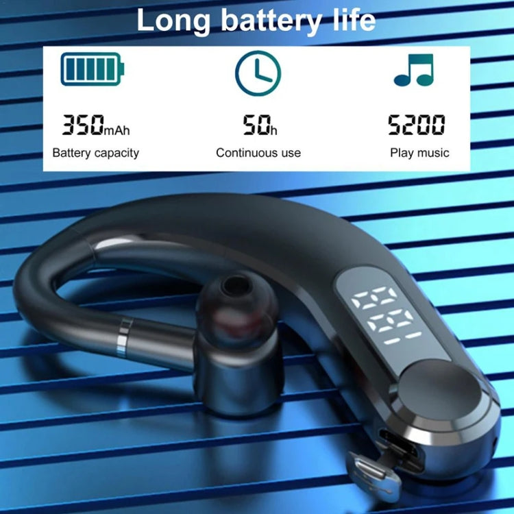 Ear-Mounted Waterproof Sports Smart Noise Reduction Bluetooth Earphones With LED Battery Display, YW-CSDM22 Black