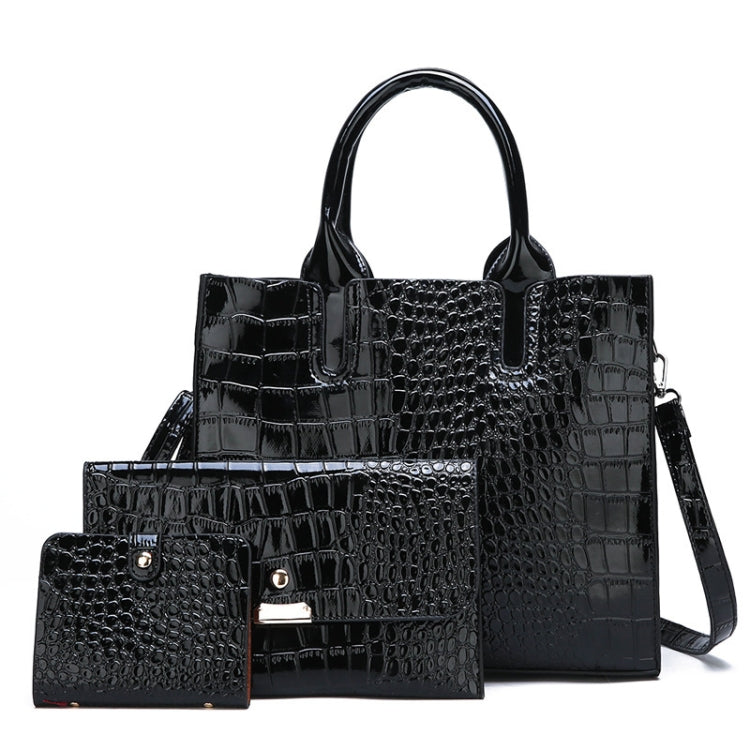 3-in-1 Women Handbag Simple Versatile Crocodile Pattern Large Shoulder Bag