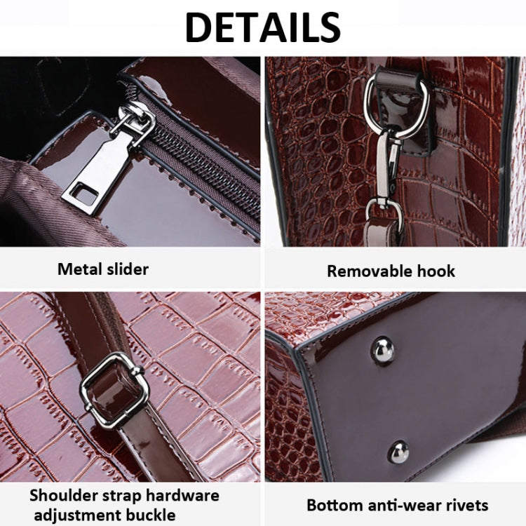 3-in-1 Women Handbag Simple Versatile Crocodile Pattern Large Shoulder Bag