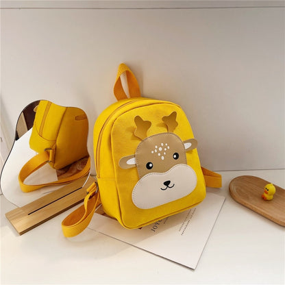Cartoon Kindergarten Schoolbag Boys And Girls Baby Cute Canvas Shoulder Bag, Deer Yellow, Deer Black, Deer Pink, Bear Yellow, Bear Black, Bear Pink