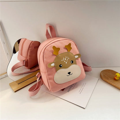 Cartoon Kindergarten Schoolbag Boys And Girls Baby Cute Canvas Shoulder Bag, Deer Yellow, Deer Black, Deer Pink, Bear Yellow, Bear Black, Bear Pink