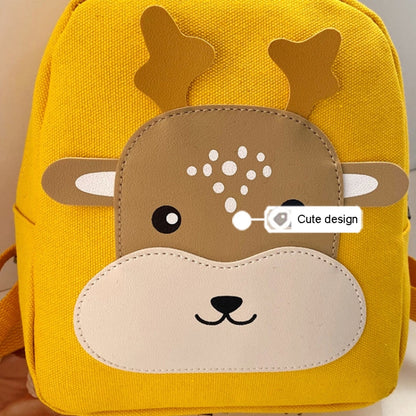 Cartoon Kindergarten Schoolbag Boys And Girls Baby Cute Canvas Shoulder Bag, Deer Yellow, Deer Black, Deer Pink, Bear Yellow, Bear Black, Bear Pink