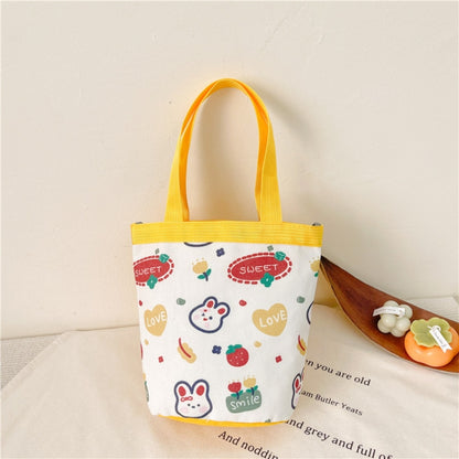 Children Cute Cartoon Canvas Bag Graffiti Bento Bag Parent-Child Handbag, Model 1 (Green), Model 2 (Green), Model 1 (Blue), Model 2 (Blue), Model 1 (Yellow), Model 2 (Yellow)