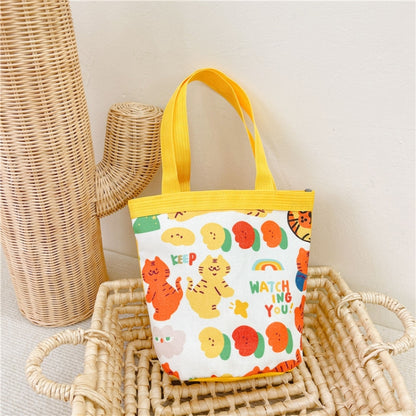 Children Cute Cartoon Canvas Bag Graffiti Bento Bag Parent-Child Handbag, Model 1 (Green), Model 2 (Green), Model 1 (Blue), Model 2 (Blue), Model 1 (Yellow), Model 2 (Yellow)