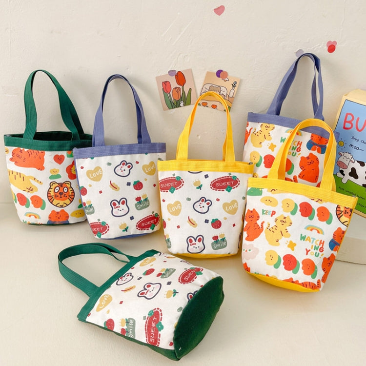 Children Cute Cartoon Canvas Bag Graffiti Bento Bag Parent-Child Handbag, Model 1 (Green), Model 2 (Green), Model 1 (Blue), Model 2 (Blue), Model 1 (Yellow), Model 2 (Yellow)