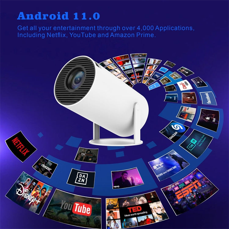 HY300 Smart Projector Android 11.0 System 120 Lumen Portable Projector, US Plug, UK Plug, AU Plug, EU Plug