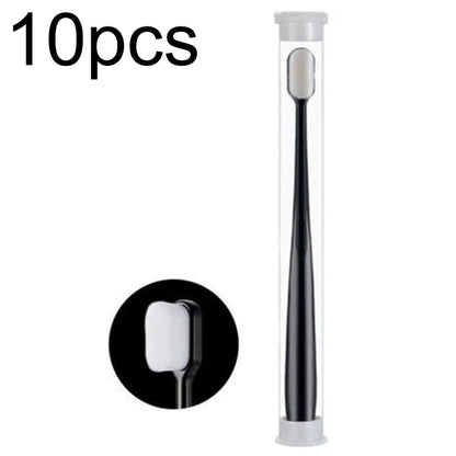 10pcs Nano Silk Soft Bristle Independent Packing Portable Couple Toothbrush, White Wave, Black Wave, White Flat-head, Black Flat-head