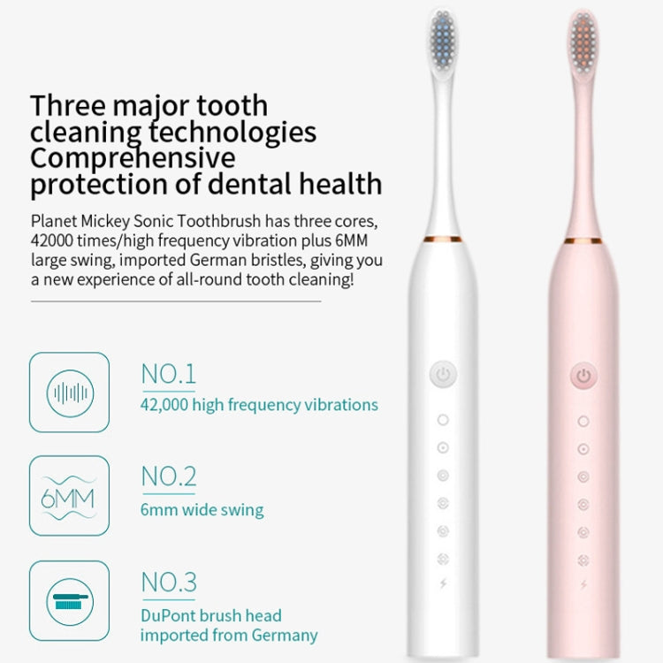 Rechargeable Ultrasonic Soft Bristle Electrical Toothbrushes Flosser 6 Gear With 4 Brushes