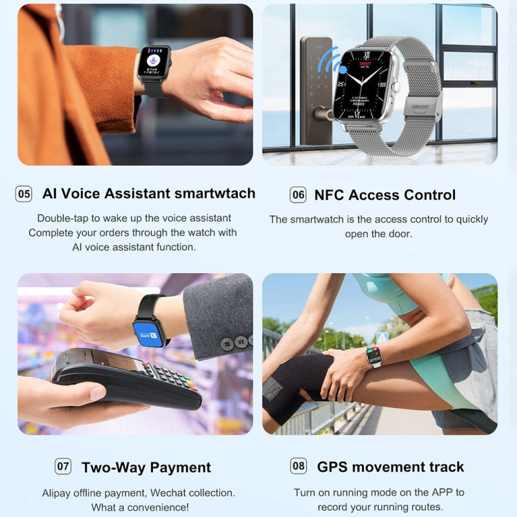 DT102 1.9-Inch Heart Rate/Blood Oxygen Monitoring Bluetooth Call Watch With NFC Function, Black, Silver, Gold, Black Steel, Silver Steel, Gold Steel