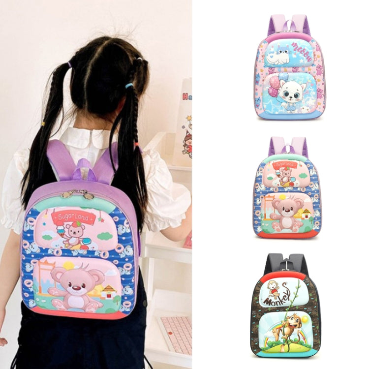 Kindergarten Cartoon School Bag 3D Hard Shell Children Shoulder Backpacks, Kitten, Bear, Monkey