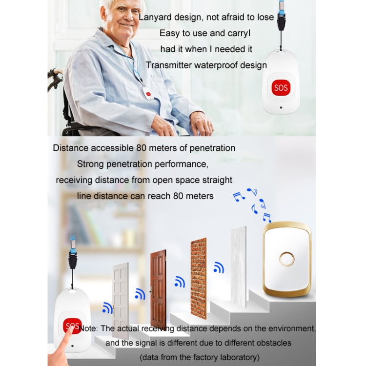 CACAZI C20 Two To Three Wireless Pager For The Elderly Home Care Waterproof Emergency Pager, EU Plug