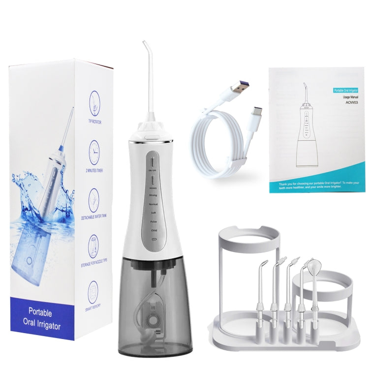 350ML Water Tank Oral Irrigator Rechargeable 5 Gear Adustable Water Flosser, White+Gray Tank, Black +Gray Tank, White+Blue Tank, With Bracket White, With  Bracket Black, With  Bracket Black Gray