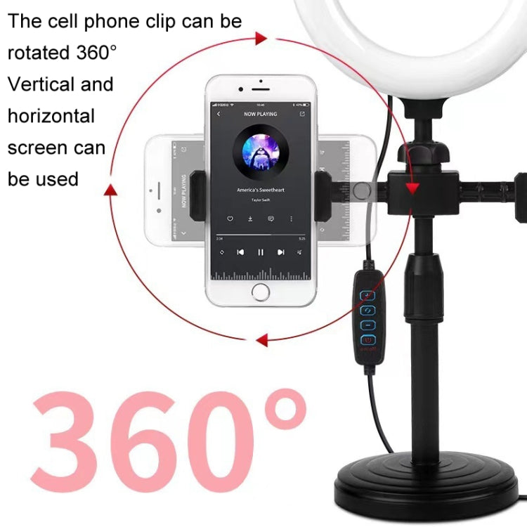 Round Plate Desktop Cell Phone Live Streaming Holder 6 inch Fill Light Selfie Portable Holder, Double-machine Position