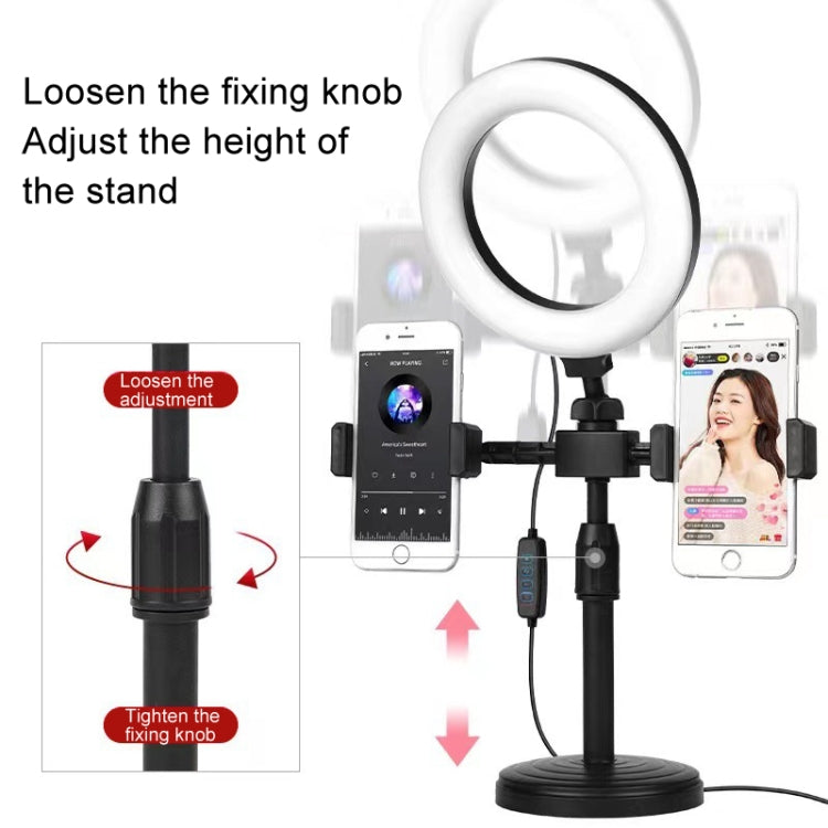 Round Plate Desktop Cell Phone Live Streaming Holder 6 inch Fill Light Selfie Portable Holder, Double-machine Position