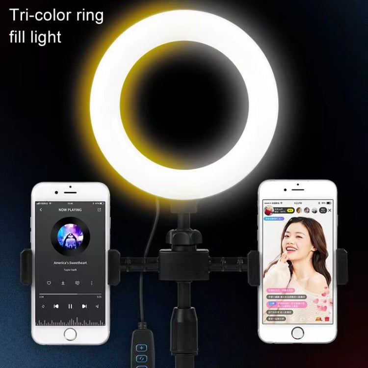 Round Plate Desktop Cell Phone Live Streaming Holder 6 inch Fill Light Selfie Portable Holder, Double-machine Position