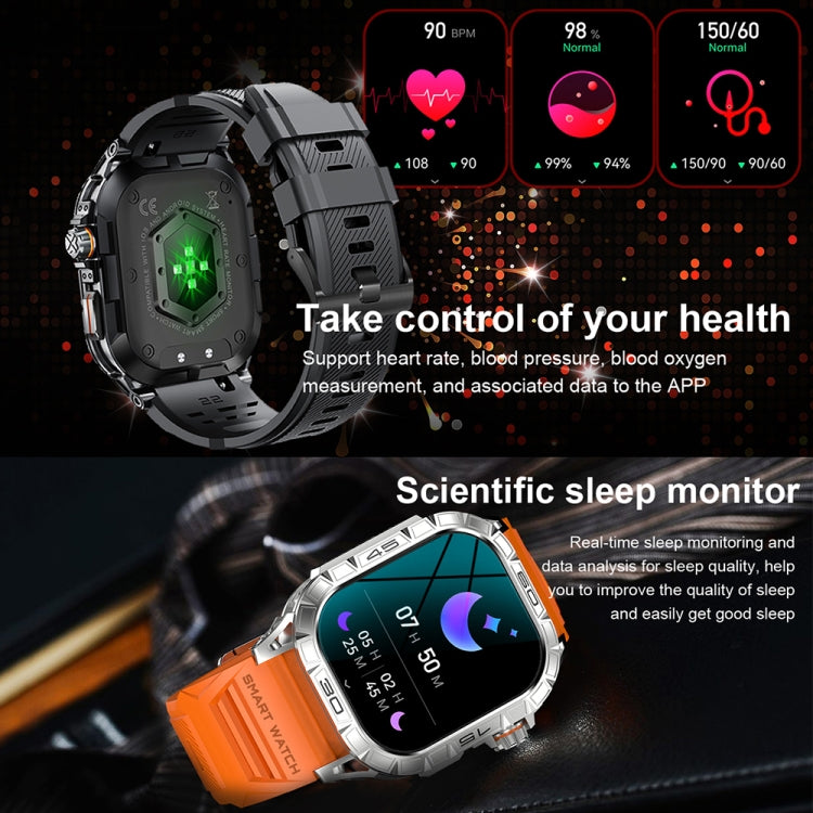 K63 1.96-Inch Heart Rate/Blood Oxygen Monitoring Bluetooth Call Sports Smart Watch, Black, Orange, Black Three-bead Steel, Silver Three-bead Steel, Black Leather, Brown leather, Black Steel, Silver Steel