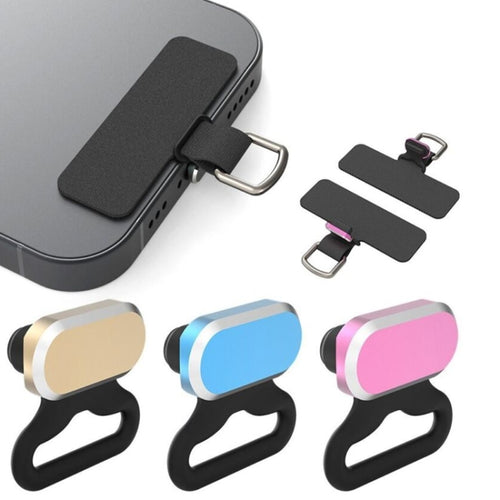 2 In 1 Phone Charging Port Silicone Dust Plug + Lanyard Patch Set, 8 Pin, Type-C