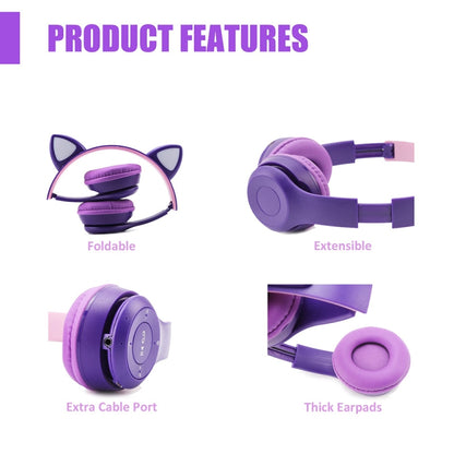 P47M LED Light-emitting Cat Ears Gaming Bluetooth Wireless Headset