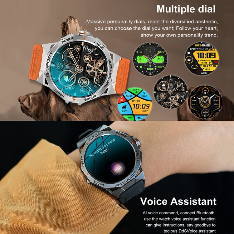 K62 1.43 Inch Waterproof Bluetooth Call Weather Music Smart Sports Watch, Black, Orange, Black Three-bead Steel, Silver Three-bead Steel, Black Leather, Brown Leather, Black Steel, Silver Steel