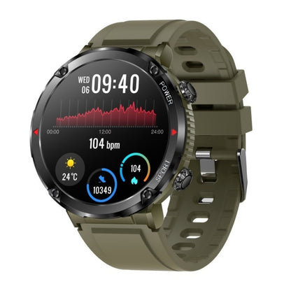 T30 1.6-inch Outdoor Sports Waterproof Smart Music Bluetooth Call Watch, Black, Dark Green, Black Steel+Silicone, Black Net+Silicone