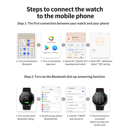T30 1.6-inch Outdoor Sports Waterproof Smart Music Bluetooth Call Watch, Black, Dark Green, Black Steel+Silicone, Black Net+Silicone