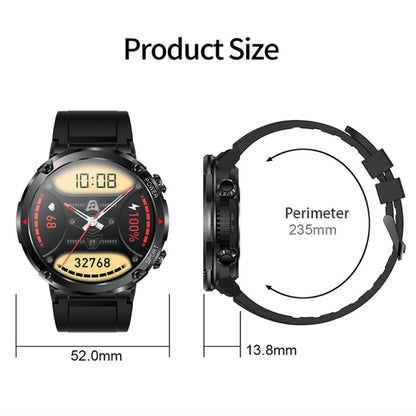 T30 1.6-inch Outdoor Sports Waterproof Smart Music Bluetooth Call Watch, Black, Dark Green, Black Steel+Silicone, Black Net+Silicone