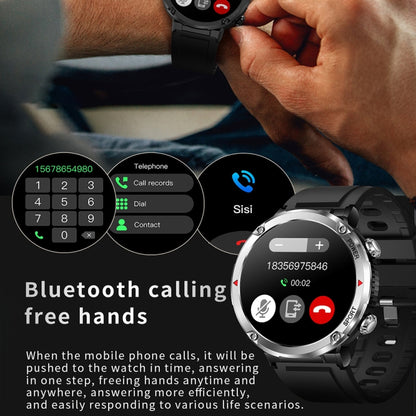 T30 1.6-inch Outdoor Sports Waterproof Smart Music Bluetooth Call Watch, Black, Dark Green, Black Steel+Silicone, Black Net+Silicone