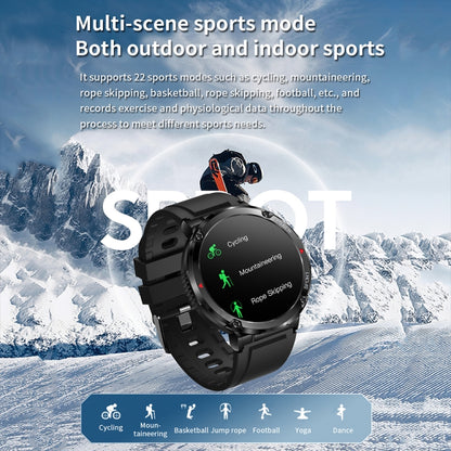 T30 1.6-inch Outdoor Sports Waterproof Smart Music Bluetooth Call Watch, Black, Dark Green, Black Steel+Silicone, Black Net+Silicone