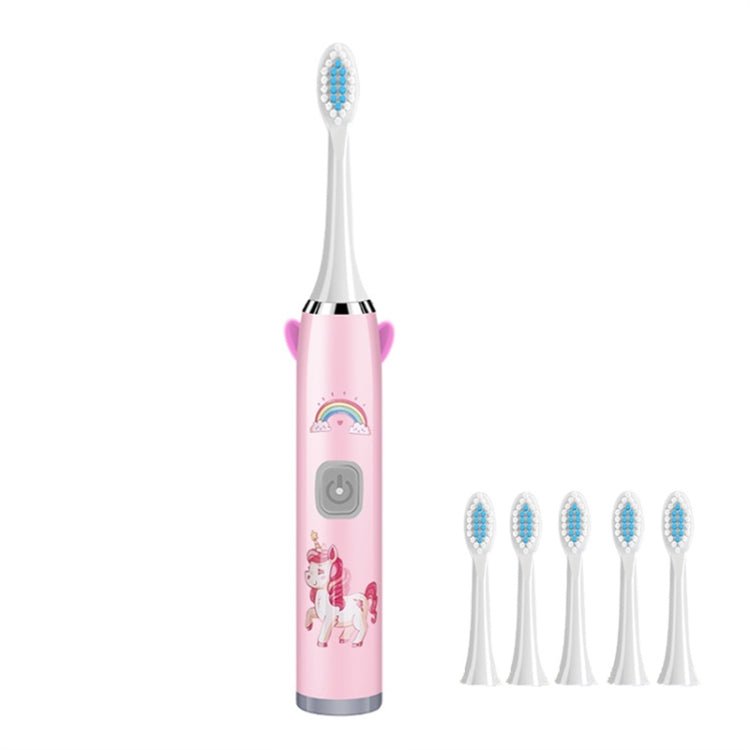 USB Charging Fully Automatic Ultrasonic Cartoon Children Electric Toothbrush, Pink with 1 Head, Pink with 3 Heads, Pink with 6 Heads, Pink with 8 Heads, Blue with 1 Head, Blue with 3 Heads, Blue with 6 Heads, Blue with 8 Heads, White with 1 Head