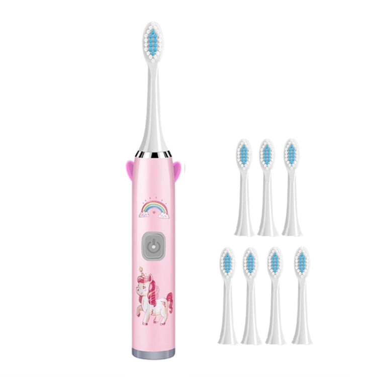 USB Charging Fully Automatic Ultrasonic Cartoon Children Electric Toothbrush, Pink with 1 Head, Pink with 3 Heads, Pink with 6 Heads, Pink with 8 Heads, Blue with 1 Head, Blue with 3 Heads, Blue with 6 Heads, Blue with 8 Heads, White with 1 Head