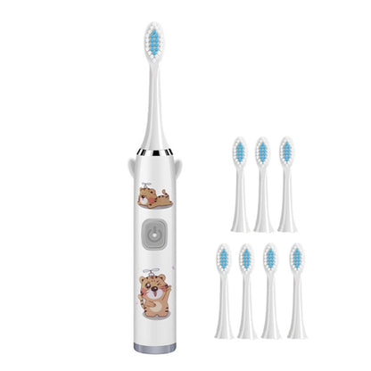 USB Charging Fully Automatic Ultrasonic Cartoon Children Electric Toothbrush, Pink with 1 Head, Pink with 3 Heads, Pink with 6 Heads, Pink with 8 Heads, Blue with 1 Head, Blue with 3 Heads, Blue with 6 Heads, Blue with 8 Heads, White with 1 Head