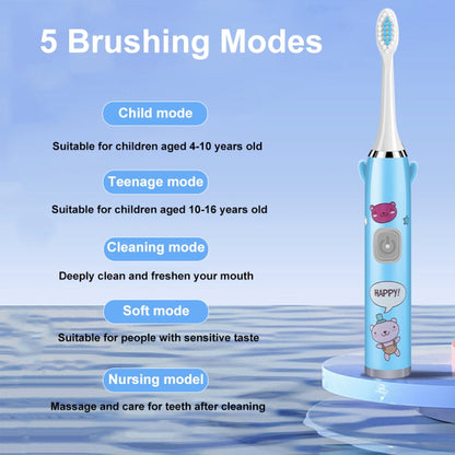 USB Charging Fully Automatic Ultrasonic Cartoon Children Electric Toothbrush, Pink with 1 Head, Pink with 3 Heads, Pink with 6 Heads, Pink with 8 Heads, Blue with 1 Head, Blue with 3 Heads, Blue with 6 Heads, Blue with 8 Heads, White with 1 Head