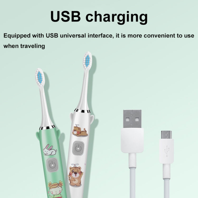 USB Charging Fully Automatic Ultrasonic Cartoon Children Electric Toothbrush, Pink with 1 Head, Pink with 3 Heads, Pink with 6 Heads, Pink with 8 Heads, Blue with 1 Head, Blue with 3 Heads, Blue with 6 Heads, Blue with 8 Heads, White with 1 Head