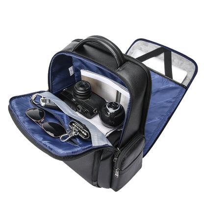 Bopai 61-123291 Large-capacity First-layer Cowhide Laptop Backpack with USB+Type-C Port, Lychee Pattern, Falling Pattern