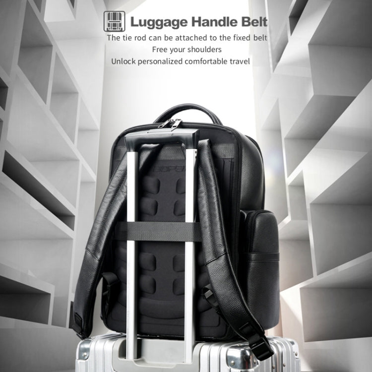 Bopai 61-123291 Large-capacity First-layer Cowhide Laptop Backpack with USB+Type-C Port, Lychee Pattern, Falling Pattern