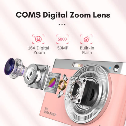 50 MP HD Camera 4K Video Retro Vlog Self-Shooting Camera, Black, Pink, White