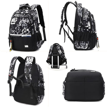 For Teens Boys Travel Laptop Backpack School Bag Casual Book Bag, Black, White Gray Letter, Graffiti, Camouflage Gray, Blue Camouflage, Letter 123