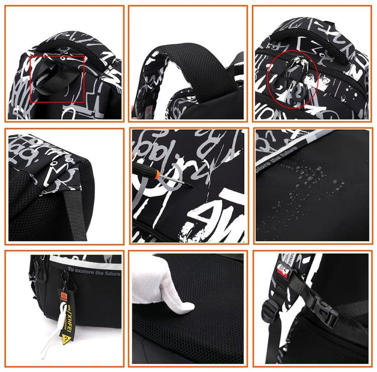 For Teens Boys Travel Laptop Backpack School Bag Casual Book Bag, Black, White Gray Letter, Graffiti, Camouflage Gray, Blue Camouflage, Letter 123
