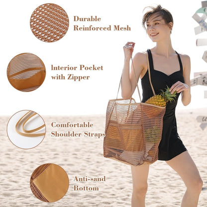 Folding Beach Bag Mesh Tote Handbag Women Shoulder Bag