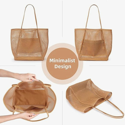 Folding Beach Bag Mesh Tote Handbag Women Shoulder Bag